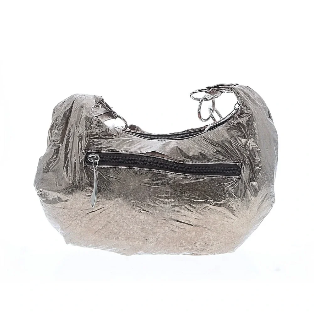Metallic Bronze Crinkle Hobo Bag Copper Sequin Stripe Shoulder Bag with Pouch
